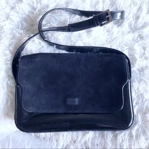 Bally black patent leather suede shoulder bag!